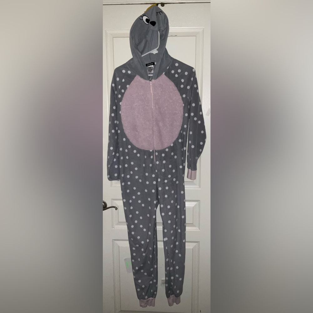 Joe boxer gray polka dotted adult bunny pajama onesie